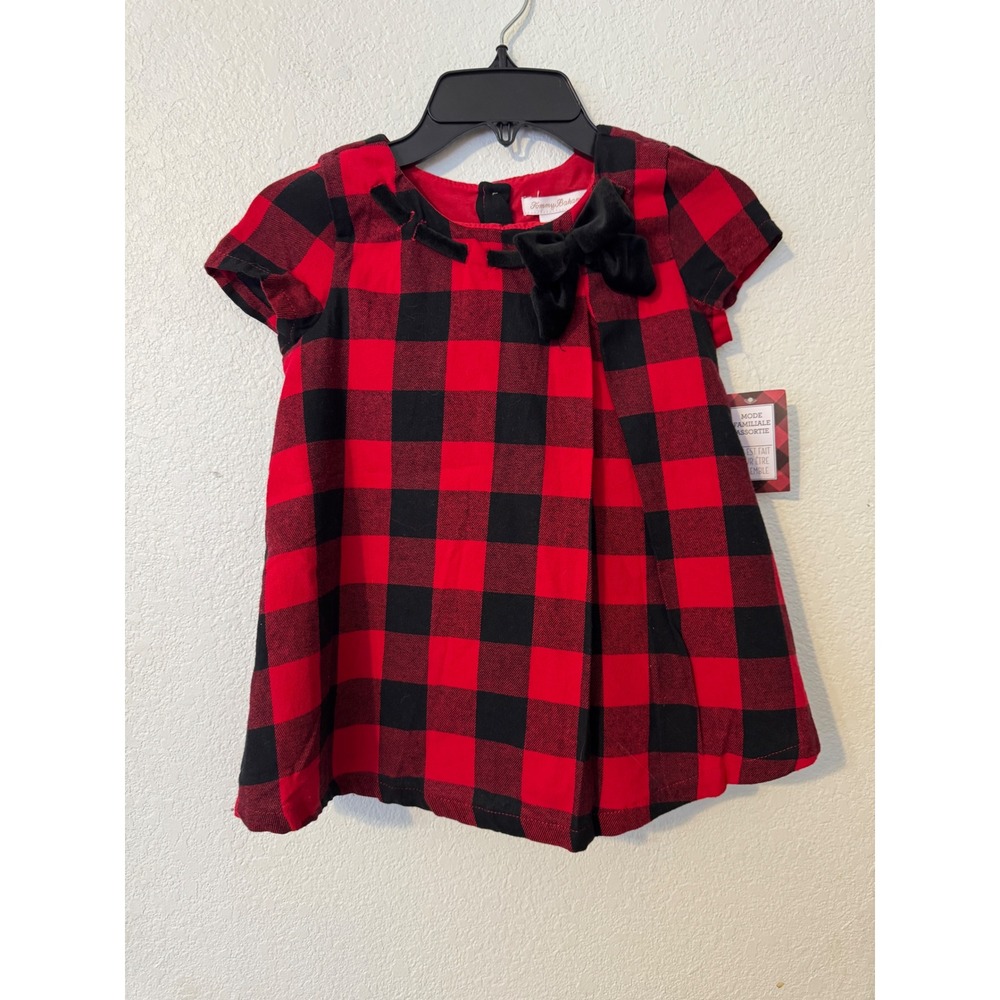 Tommy Bahama Kids Red Black Buffalo Plaid Dress Bow Short Sleeve Size 6
